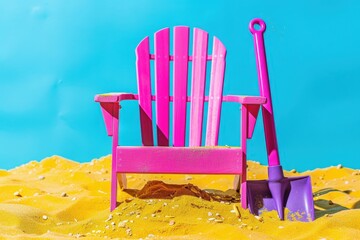 Wall Mural - a pink chair and shovel in the sand