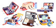 © Natalia - Open travel suitcases and sport bag set. Luggage collection with folded clothes and equipment in neat order and scattered in messy pile, family and childish vacation bags cartoon vector illustration