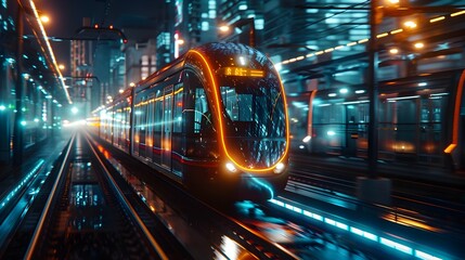 Canvas Print - AI Powered Future of Public Transportation in Futuristic Urban Landscape