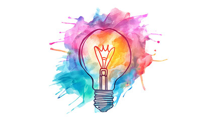 Colorful Watercolor Vibrant Illustration of Brain Bulb with Illuminated Light Bulb isolated on a transparent background