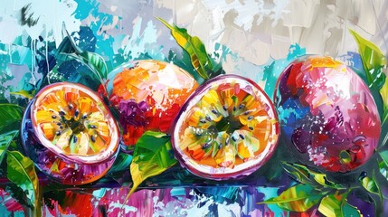 Wall Mural - Oil painting of passion fruit on canvas. Modern Impressionism