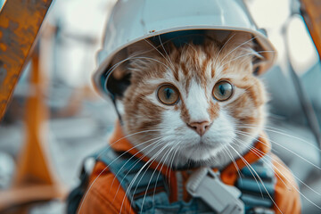 Sticker - AI generated picture of funny cat working as engineer