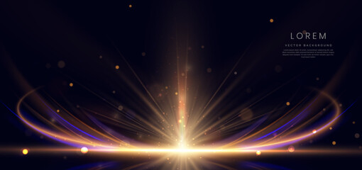 Wall Mural - abstract glowing gold diagonal lighting lines on dark background with lighting effect and sparkle wi