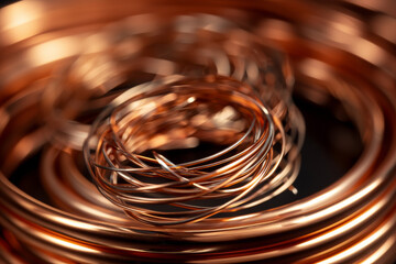 close up horizontal detailed image of a copper wire cable