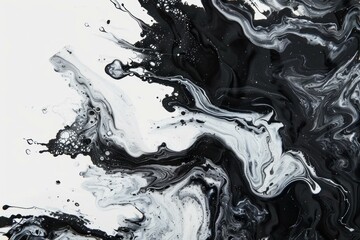 Poster - High contrast image of swirling black and white paint creating a marblelike effect