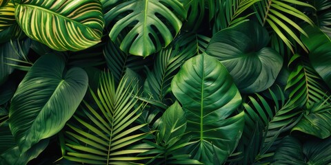 Sticker - Plants and leaves of the Amazonian vegetation, tropical green leaf contrast, Vibrant Tones, nature backdrop.