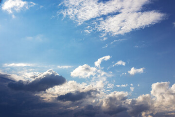 Wall Mural - cloudy weather meteorology background. cumulus clouds on the blue sky blown by the wind