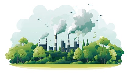 Poster - A cartoon-style Earth with industrial smoke and pollution symbols