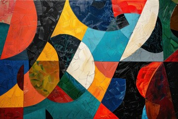 Poster - Vibrant and bold abstract geometric artwork with modern shapes and colorful patterns. Handpainted on canvas