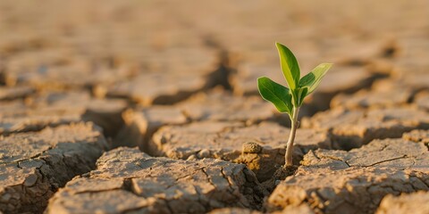 Wall Mural - A plant sprouts in dry desert soil beginning the trees life. Concept Nature, Growth, Desert, Plant, Life