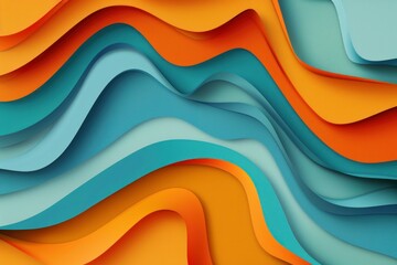 Poster - Bright orange and blue paper layers with wave patterns