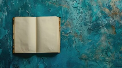 Canvas Print - Empty notebook with blue textured backdrop