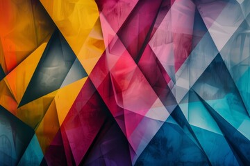 Poster - Vibrant and colorful abstract geometric background with triangles, polygons, and a variety of shapes creating a modern and contemporary design pattern