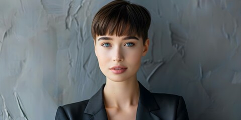 Wall Mural - A woman with a sleek pixie cut transitioning to a shorter edgier style. Concept Short Hair Transition, Edgy Pixie Cut, Bold Hairstyles, Hair Transformation, Stylish Haircuts