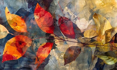 Wall Mural - Autumn Whispers: An evocative abstract art collage