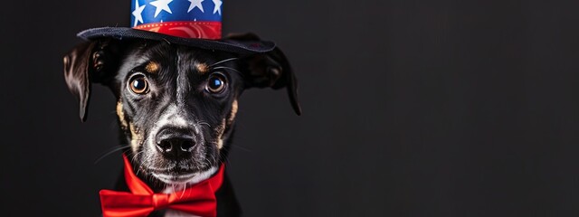 Canvas Print - Cute dog Dress in a 4th of July Hat with Space