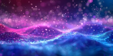 Futuristic background with neon waves and bokeh lights in purple and blue. Concept Neon Waves, Futuristic Background, Bokeh Lights, Purple and Blue Colors