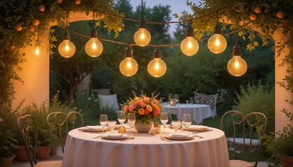 Wall Mural - A romantic dinner in the garden with lights and candles
