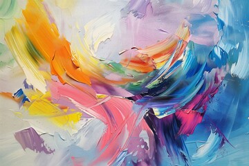 Poster - Textured oil painting with bright, dynamic swirls of color