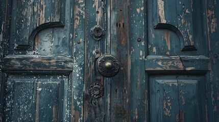 Poster - Old entrance door with an antique door handle