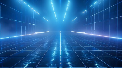 Poster - Sleek Neon Blue Grid Background for Futuristic Tech Product Display