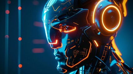 Advanced AI Robot Profile in Neon Blue