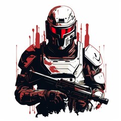 Wall Mural - Futuristic soldier in advanced armor with glowing visor and weapon. Concept art for gaming, military, science fiction
