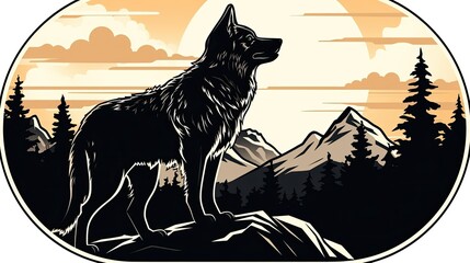 Poster - a wolf in front of a forest and mountains