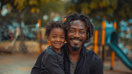 Wall Mural - Smiling African Man Spending Quality Time with His Young Son at Playground