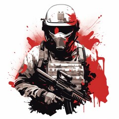 Wall Mural - Gritty Soldier in Combat Gear. Illustration of Warfare, Military Action, and Armed Forces
