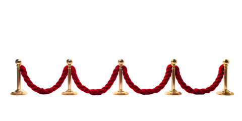 Wall Mural - Red carpet and golden barriers front view isolated on transparent background