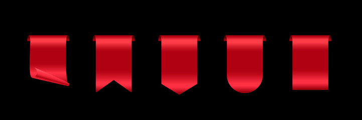 Poster - Red tag set vector icons. Golden sales promotion banners, labels, ribbons collection for online shopping. 3d realistic web element for promotion, discount, best seller product on black background