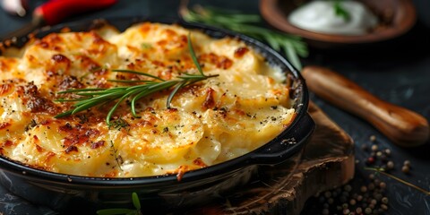 Canvas Print - Gratin Dauphinois A Traditional French Dish from the Dauphiné Region that has Gained Worldwide Popularity. Concept French Cuisine, Traditional Dish, Gratin Dauphinois, World Renowned, Dauphiné Region