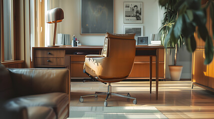 Poster - a hybrid office space featuring a traditional wooden desk paired with a sleek, ergonomic contemporar