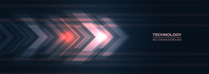 Poster - Light technology arrows on dark background. Vector abstract futuristic digital technology concept banner.