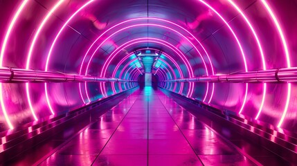 Wall Mural - A tunnel with neon lights and a pink floor.
