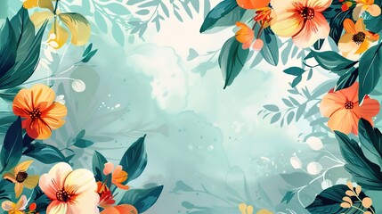 Wall Mural - Beautiful floral pattern with botanical accents and whimsical shapes