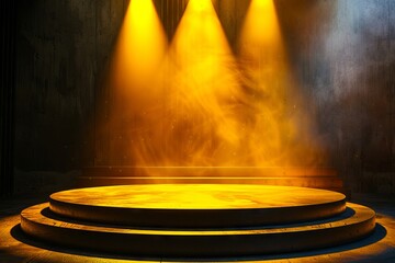 Wall Mural - A stage with yellow lights and smoke.