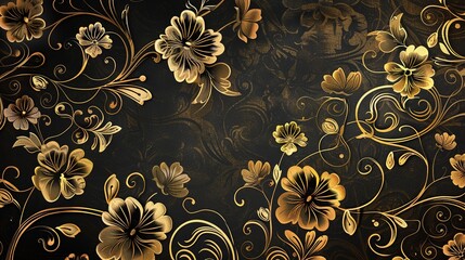 Sticker - flowers luxury wallpaper gold texture