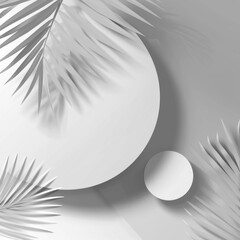 Wall Mural - An abstract backdrop features a white empty circle on geometric shapes and a palm leaf shadow.