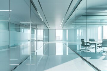 Poster - Modern glass office corridor interior with blank mock up place on wall