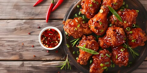 Wall Mural - Fiery boneless fried chicken bursting with spice and flavor. Concept Spicy Food, Boneless Chicken, Fried Chicken Recipe, Flavorful Dishes, Fiery Cuisine