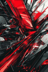 Wall Mural - Vibrant red metallic lines intersect with sleek black shapes in a futuristic cyber design.