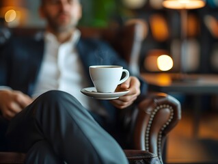 Poster - Businessperson Enjoying a Coffee Break in a Modern Office Lounge