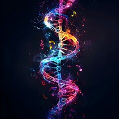 Poster - Vibrant Fusion of Music and Science A Mesmerizing DNA Strand Intertwined with Expressive Notes