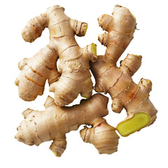 organic ginger root, medicinal ingredient, detailed photo, light brown, isolated on transparent background, PNG