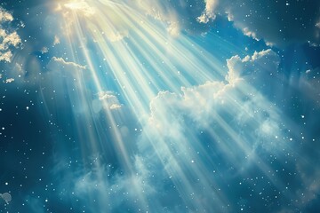 Wall Mural - God light in heaven symbolizing divine presence, truth, spiritual illumination, God love and grace. Light beams blessing world with heavenly light