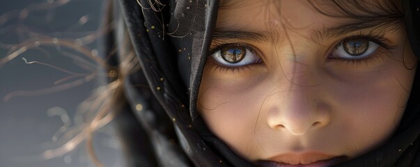 Wall Mural - Close-up of a young Saudi Arabian girl with a hijab