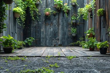 Urban garden with vertical greenery and wooden deck featuring a modern and serene outdoor setting perfect for relaxation and city living