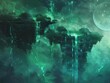 © Bijac - dreamlike abstract landscape with surreal floating islands cascading waterfalls and bioluminescent flora in vibrant emerald and teal hues